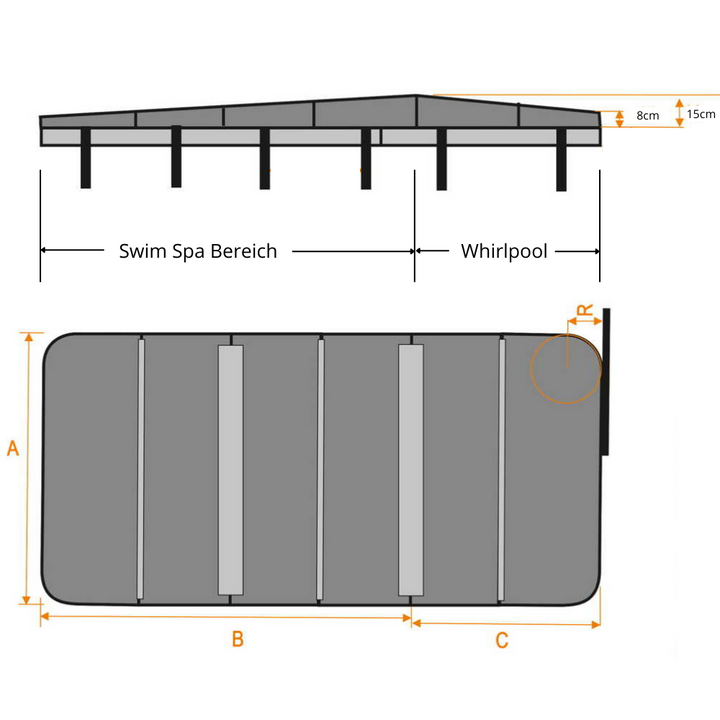 Swim Spa 2 Zonen Cover Maßanfertigung 460 bis 690cm - 3 Teilig